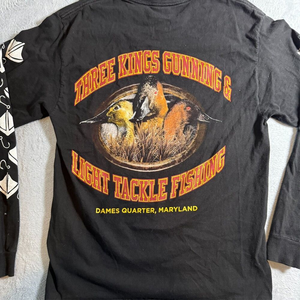 Vintage Dames Quarter, Maryland Long Sleeve Shirt Black Men Medium Fishing